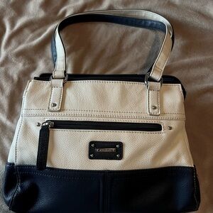 Stone & Co. Navy and Cream Faux Leather Zipper Shoulder Bag